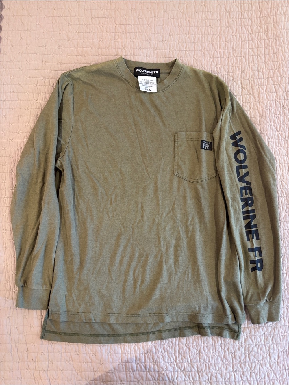 Wolverine Olive Green Long Sleeve Pocket Tee with Sleeve Logo